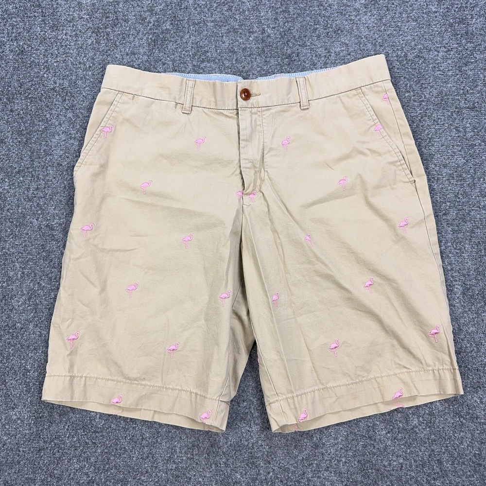 Tommy Hilfiger Shorts Mens 34 Beige Flamingo Embroidered Chino 11 Inseam Casual